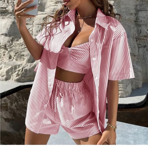 Striped Pink Three-Piece Set - Picture 1 of 3